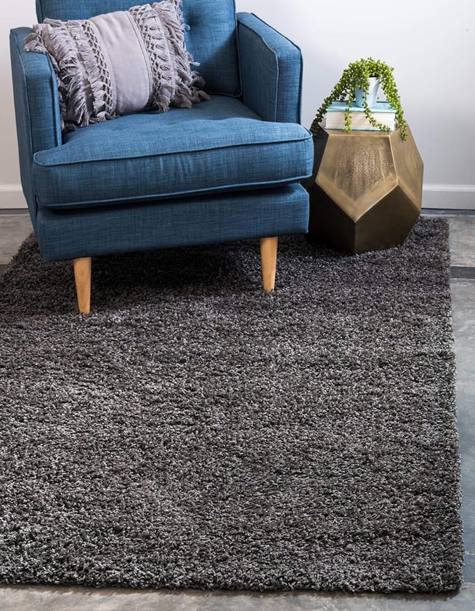 Unique Loom Solid Shag Collection Area Rug (7' 1" x 10' Rectangle, Graphite Gray)