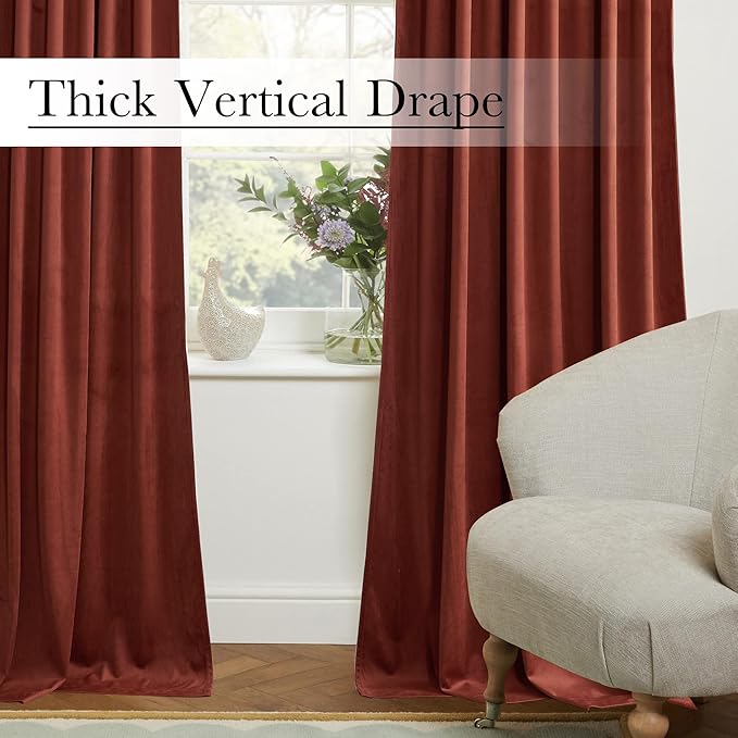StangH Rust Velvet Curtains 90 inches Long - Theater Curtains Bedroom Blackout Window Covering Privacy Thermal Insulated Drapes for Media Cafe, W52 x L90, 2 Panels