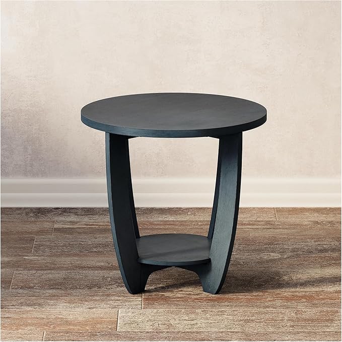 COZAYH Rustic Farmhouse End Table with Storage Shelf, French Country Modern Round Accent Side Table for Small Spaces, Vintage Blue Finish