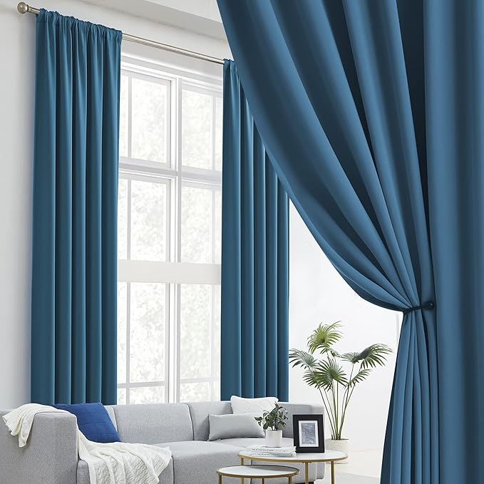 DUALIFE Extra Long Blackout Curtains - 11 ft Length High Ceiling Thermal Insulated Back Tab/Rod Pocket Room Darkening Drapes for Living Room (52 by 132 Inches Long, Midnight Blue,2 Pcs)