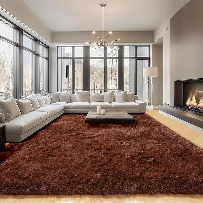 ONASAR Brown 8x10 Area Rugs for Living Room, Large Fluffy Shag Bedroom Rug, Washable Soft Plush Thick Shaggy Big Floor Carpet for Kids Boy and Girls Teen Dorm Nursery Indoor Home Decor Aesthetic