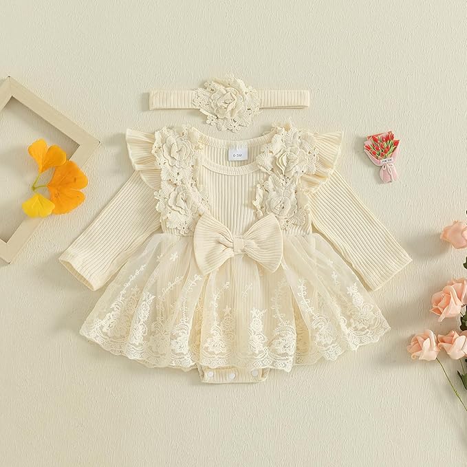 Giraropa Baby Girl Fall Winter Clothes Long Sleeve Romper Dress + Socks + Headband Newborn Infant Cute Casual Outfits