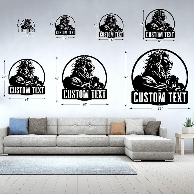 Lion and Cub Home Decor, Metal Name Signs Personalized, Black Wall Art for Living Room/Bedroom, Personalized Birthday/Housewarming Gift for Dad, Father’s Day Gift