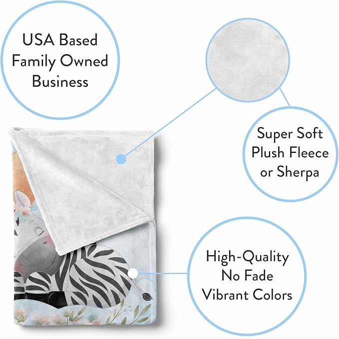 Personalized Baby Blankets with Name | Custom Zebra Newborn Blanket for Baby Girl and Baby Boy | Unisex Warm Soft Fleece Swaddle Blanket Minky | (Zebra, Fleece 50"x60")