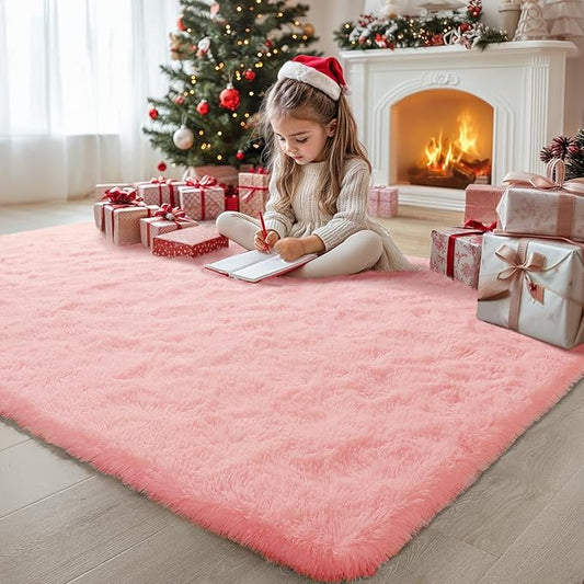 Pink Fluffy Area Rug - 3x5 Kids Rug for Bedroom, Nursery, Playroom & Dorm