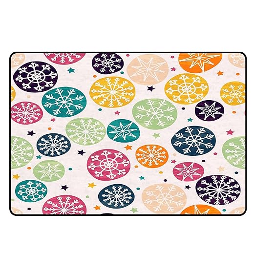 Christmas Rug Winter Stars Area Rugs for Bedroom Dorm Living Room White Bohemian Snowflakes Throw Rug Floor Mat Pad Doormat Carpet, 6' x 9'(180 x 275cm)