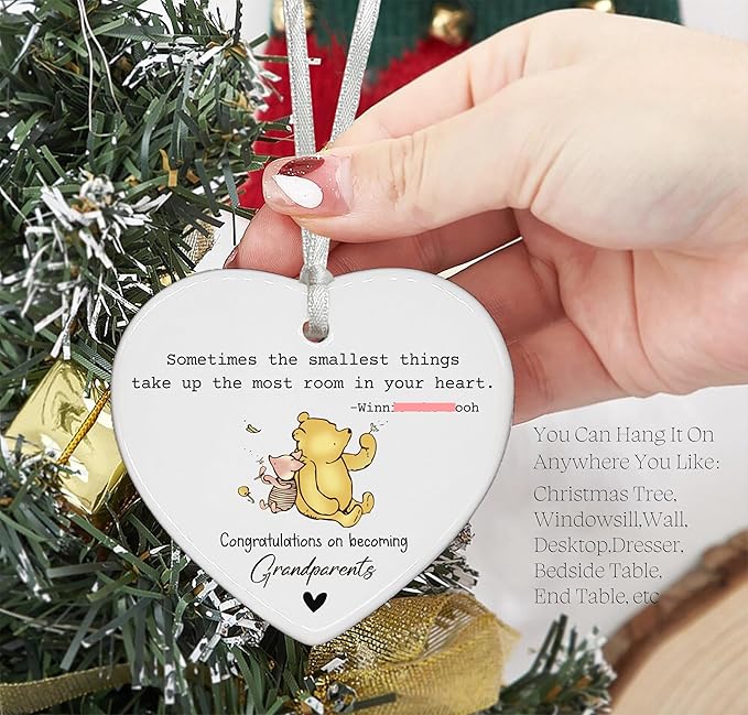 Heart Shaped Christmas Ornament-New Grandparents Gift-Promoted to Grandparents Baby Shower Reveal Keepsake-Ceramic Decor Sometimes The Smallest Things