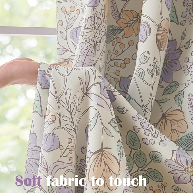 Vangao Purple Nursery Curtains for Girls Room Floral Blackout Dorm Curtains 84 Inch Length Farmhouse Drapes for Bedroom Room Darkening Flower Patterned Window Treatment for Kids Set of 2
