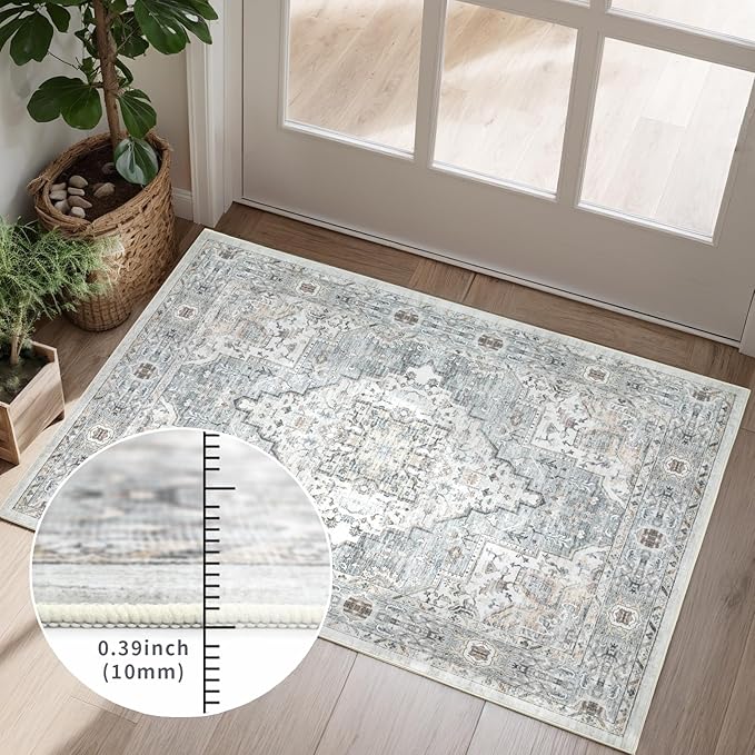 Area Rug 6×9 Washable Rugs for Bedroom, Vintage Floral Rug Soft Non Slip Stain Resistant Carpet for Living Room Dinning Room Kitchen Home Office Blue Green Multi