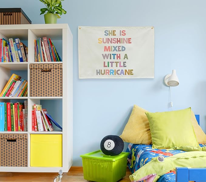 Boho Rectangular Banner Flag Wall Sign Decor Gift for Baby Girl Kids,Nursery Baby Room Above Crib Bedroom Living Room Wall Decor-She Is Sunshine Mixed With-Baby,Shower Birthday Christmas Gift