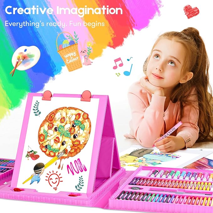 iBayam Art Supplies, Arts and Crafts for Kids Adult Teens Girls Boys, Painting Coloring Art Kits Christmas Gifts, 251-Pack Art Set Case with Trifold Easel, Drawing Pad, Coloring Book, Scratch Paper