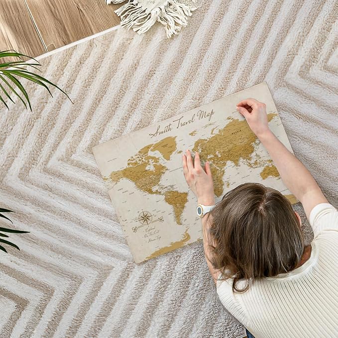 ElephantStock - Personalized Travel Push Pin World Map Wall Art - Horizontal Canvas Wall Art - Living Room Wall Decor - Digital Art Map Canvas Art - Orange And Beige Decor - 24" x 16"