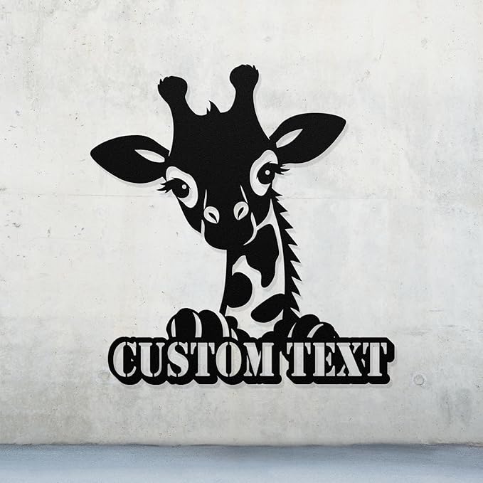 MEWZANIA Custom Giraffe Metal Sign Personalized Safari Animal Wall Art Giraffe Sign Custom Name Plaque Kids Room Nursery Decor Jungle Theme Ideal for Animal Lovers and Children’s Spaces