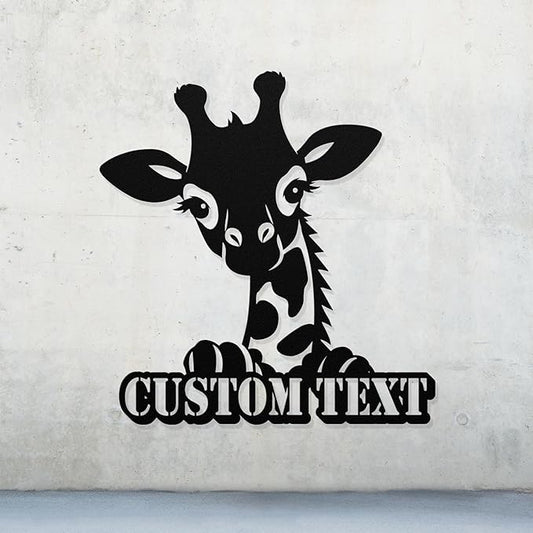 MEWZANIA Custom Giraffe Metal Sign Personalized Safari Animal Wall Art Giraffe Sign Custom Name Plaque Kids Room Nursery Decor Jungle Theme Ideal for Animal Lovers and Children’s Spaces