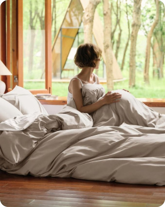 Bedsure Cooling Duvet Cover King Size, Cotton & Rayon Derived from Bamboo Blend Duvet Cover Set for Hot Sleepers,Ultra-Soft, Breathable & Lightweight Home Bedding for All Seasons (Khaki,104"x90")