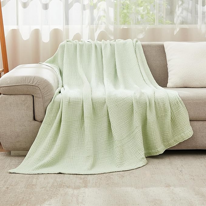 EMME Cotton Muslin Twin XL Blanket Breathable Gauze Blanket Soft Lightweight Blankets Adults Gifts for Women (Mint Green, 66"x90")