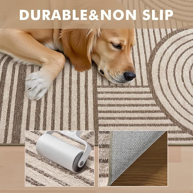 Modern 8x10 Area Rugs Textured Tufted Rugs for Living Room Bedroom Rug-Carpet Taupe Brown Washable Neutral Geometric Moroccan Boho Rug
