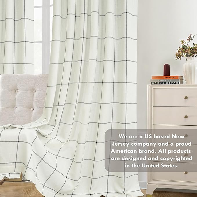 DriftAway 2 Panels 100% Blackout Windowpane Plaid Linen Curtains Double Layer Drapes for Bedroom 72 Inches Long Farmhouse Thermal Insulated 3.25 Inch Rod Pocket Back Tab for Living Room Black