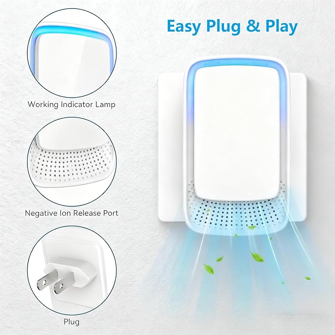 Plug In Air Air Purifier Small Mini Negative Ion Air Purifiers Quiet Ion Generator Portable Air Freshener Cleaner Ionizer for Home Bedroom Office Basement Smoke Pet Smell (4 Pack）
