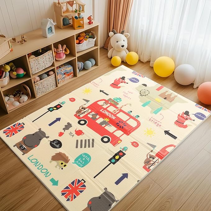 Mergren Baby Play Mat, Large(71"×47") XPE Waterproof Foam Foldable Baby Crawling Mat with Reversible Animal Friends Double-Sided Patterns, Anti-Slip Floor Playing Mats