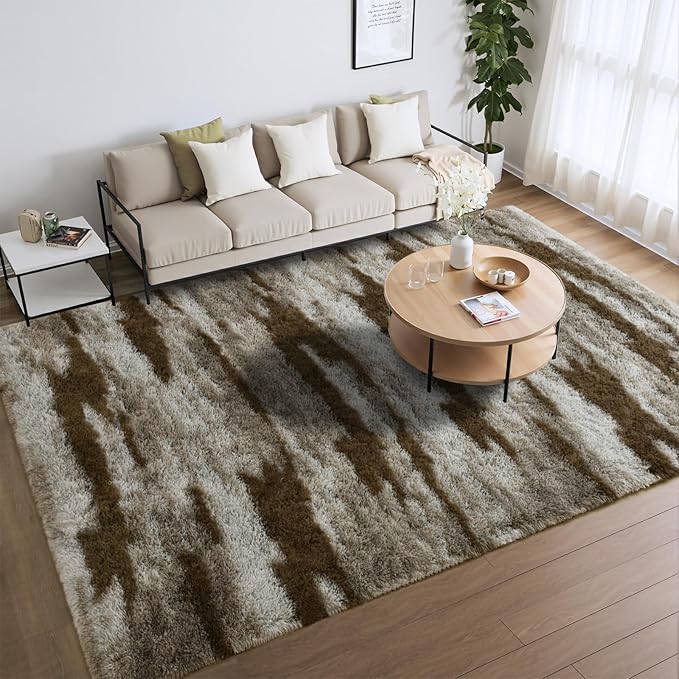 Meralax Area Rugs for Living Room Bedroom, Machine Washable 6x9 Feet Soft Fluffy Shaggy Bedside Rug, Indoor Floor Carpet for Kids Girls Boys, Dorms, Nursery Rooms, Home Decor Aesthetic, Abstract Beige