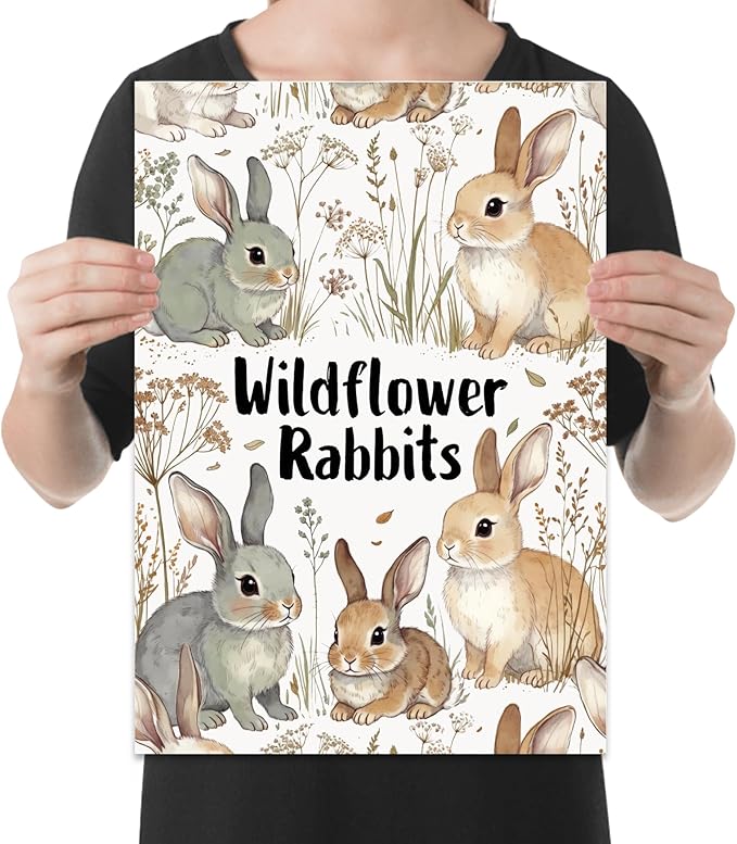 Wildflower Rabbits - Nursery Art - 13x19 Poster Print - Pastel Decor