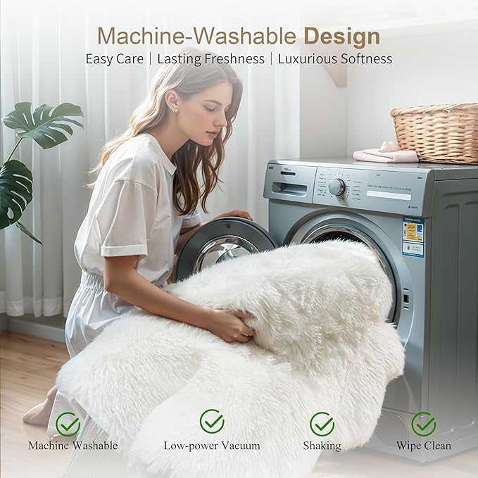 Thick Area Rug 5x8 Cream White Fluffy Shag for Bedroom, Washable Fuzzy Rug for Living Room, Modern Soft Shaggy Furry Plush Thickened Carpet for Kids Boys Girls Dorm Room Nursery, Ivory