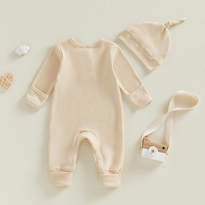 Newborn Knit Romper Hat 2 Pieces Button Up Footed Jumpsuit Baby Boy Clothes Photography Coming Home Outfit