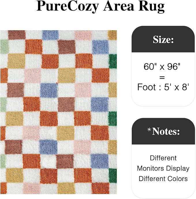Checkered Rug 5x8 for Living Room, Modern Neutral Shag Rug Super Soft Washable Indoor Fuzzy Carpet Non-Slip Fluffy Rugs for Bedroom Home Aesthetic Decor