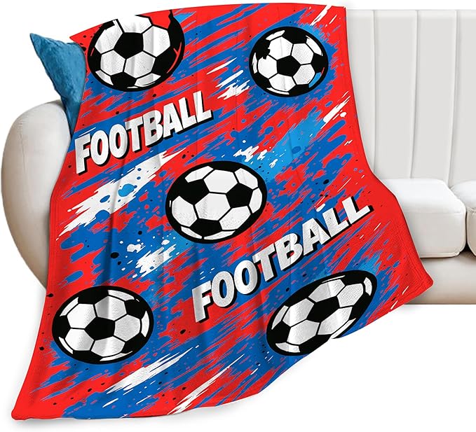 Soccer Football Throw Blanket Soft Cozy Fleece Fuzzy Plush Warm Sports Stuff Bedding Blankets Soccer Gifts for Boys Girls Kids Adult Men Women 50"X60"