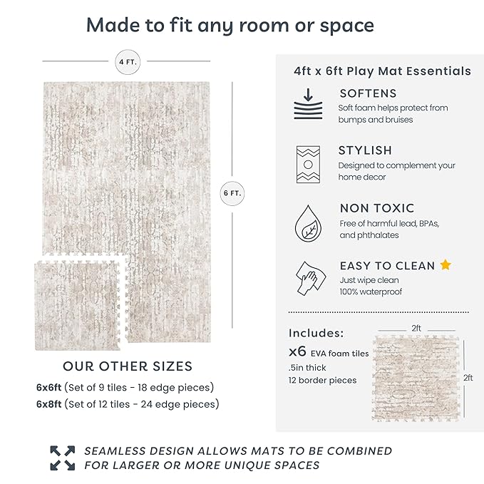Baby Play Mat for Floor - Sandstone (4x6ft) - Premium EVA Foam Play Mat for Babies & Toddlers (Ages 0-5+) Non-Toxic Playmat for Tummy Time, Crawling & Playroom - Stylish & Comfortable