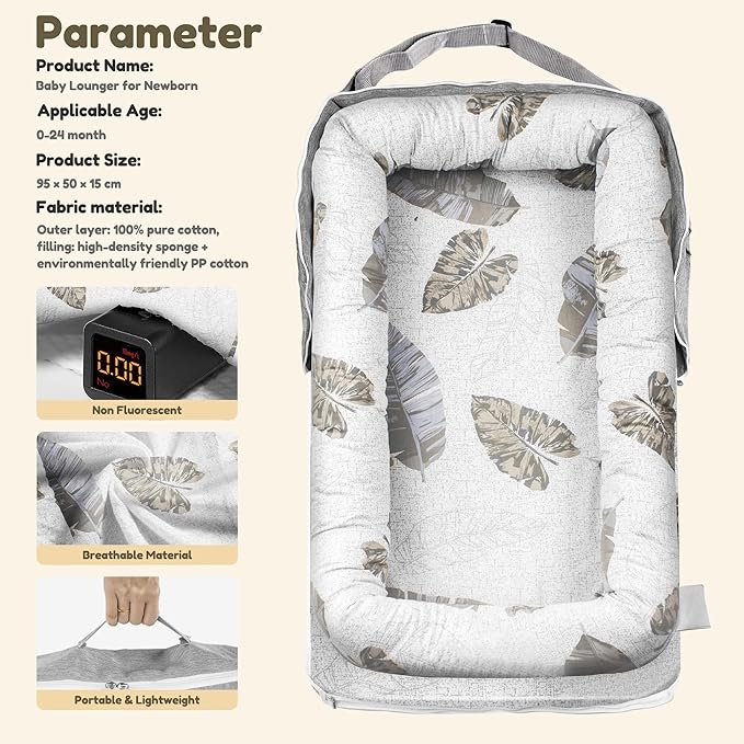 Baby Lounger & Nest for Newborn 0-24 Months, Baby Nest Supervised Breathable Cotton for Newborn, Newborn Essentials Gifts, Breathable Portable Infant Lounnger for Travel and Home(Crown)