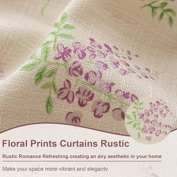 OYX Purple Boho Floral Curtains 96 Inch Length 2 Panels for Living Room, Bedroom Light Filtering Drapes, Farmhouse Country French Rustic Tassels Patterned Rod Pocket Aesthetic Decor Window Treatments