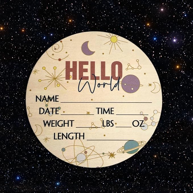 Hello World Newborn Sign 6" - Baby Announcement Sign for Hospital - Welcome Baby Sign - Announcement Board for New Baby - Birth Announcement Sign - Newborn Name Sign - Perfect for Baby Arrival (space 2)