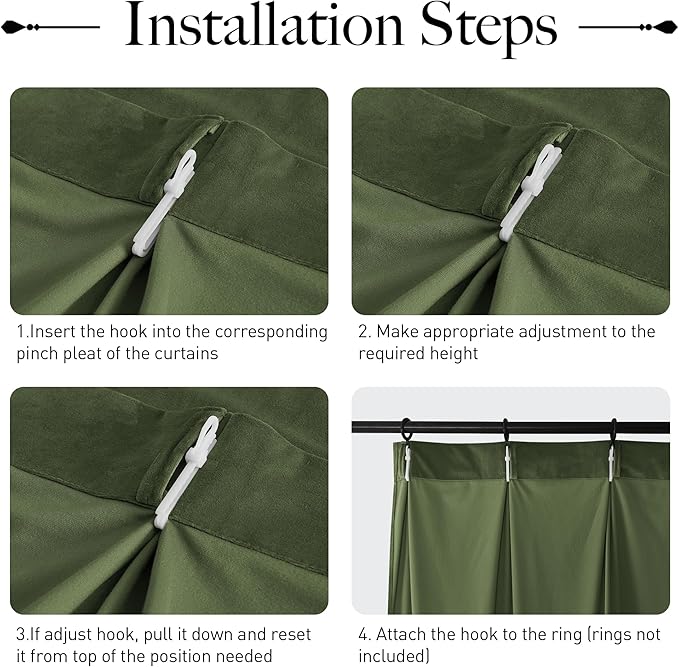 StangH Moss Green Pinch Pleated Velvet Curtains with Hooks, Luxury Christmas Home Decor Window Treatments Room Darkening Thermal Insulated Drapes for Sliding Door Office, W38 x L96, 2 Panels
