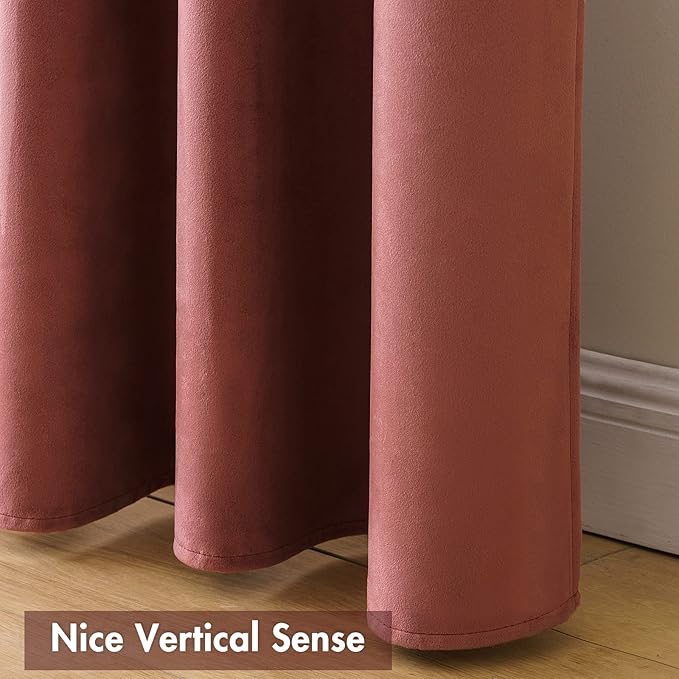 MIULEE Dusty Rose Pink Velvet Curtains 108 Inches Long Thermal Insulated Blackout Curtain Drapes for Bedroom Living Room Darkening Rod Pocket Set of 2