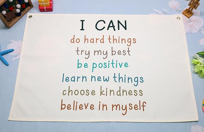 Education Rectangular Banner Flag Wall Decor Gift for Baby Boy Girl Kids,Classroom Nursery Bedroom Dorm Reading Room Decor-I Can Do Hard Things-Positive Affirmations Quotes-Birthday Christmas Gift
