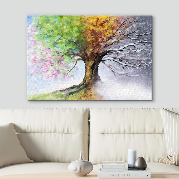 SIGNWIN Canvas Wall Art Four Seasons Fantasy Tree with Colorful Leaves Nature Illustrations Modern Chic Multicolor for Living Room, Bedroom, Office - 16"x24"
