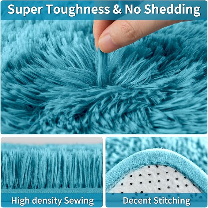 Merelax Soft Modern Indoor Large Shaggy Rug for Livingroom Bedroom Dorm Kids Room Home Decorative, Non-Slip Plush Fluffy Furry Fur Area Rugs Comfy Nursery Accent Floor Carpet 6x9 Feet, Teal Blue