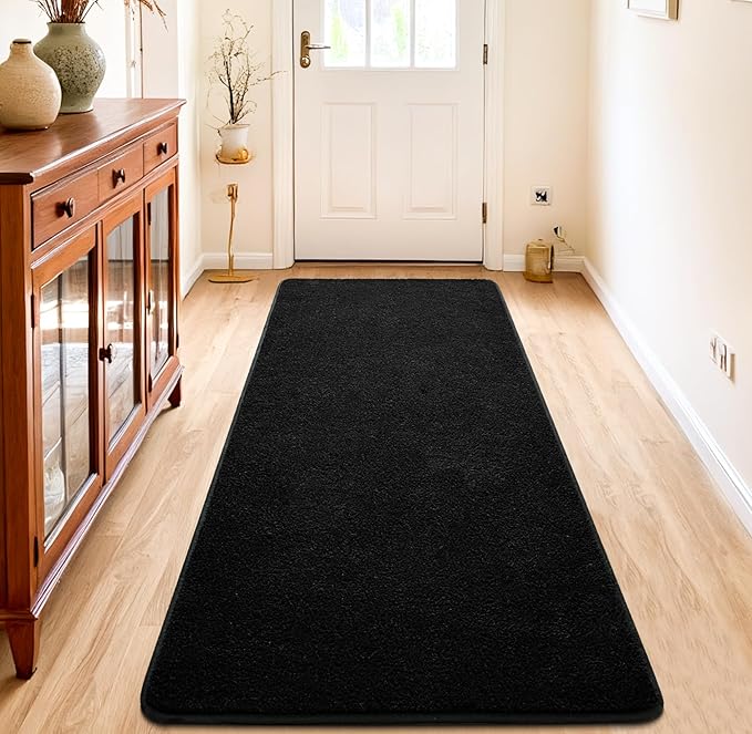Chicrug 2x6 Minimalist Washable Runner Rugs for Bedroom Hallway, Modern Soft Memory Foam Rug for Kids Nursery, Low Plie Indoor Runner Entryway Carpet for Dorm Kitchen Bedside Living Room Decor, Black