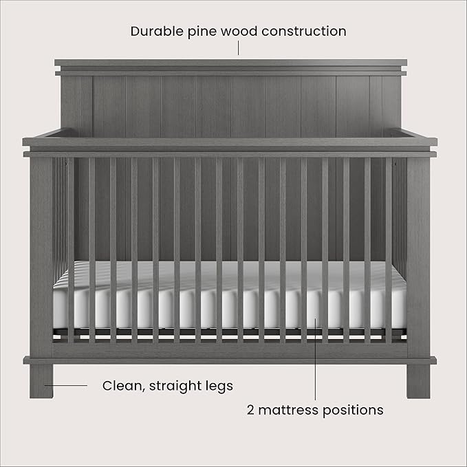 Child Craft Denman Crib, Dresser and Chest Nursery Set, 3-Piece, Includes 4-in-1 Convertible Crib, Dresser and Chest, Grows with Your Baby (Midnight Gray)