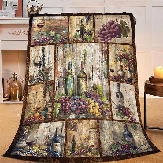 Wine Blanket Grape Wine Throw Blanket Flannel Stuff Merch Cozy Decor Fleece Soft Plush Fuzzy Warm Lightweight Bedding Gifts for Men Women Girls Couch 60"X50"