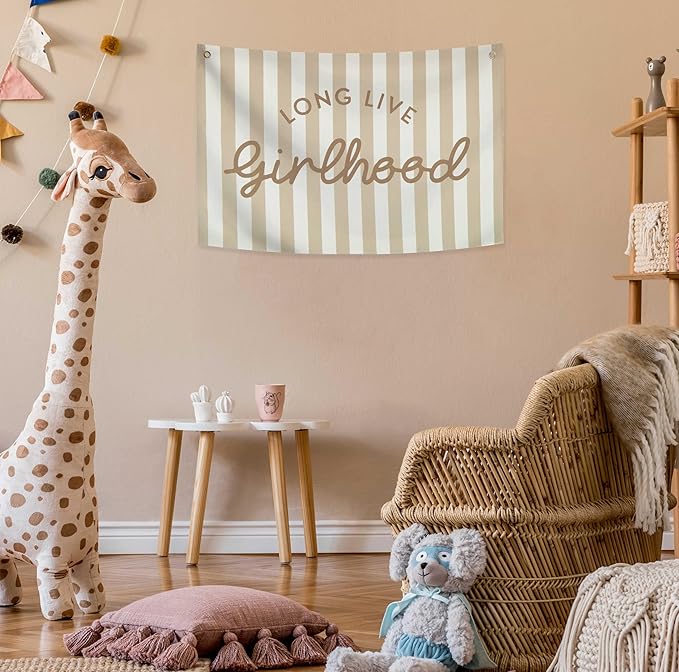 Girls Room Decor Long Live Girlhood Canvas Banner Rectangular Flag Vintage Banner for Nursery Playroom Wall Decor for Kids Bedroom Dorm Toddler Decorations Trendy Room Decor Baithday Christmas Gift