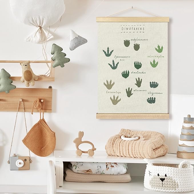 BCUANGD Dinosaur Dino Paw Wall Decor - Baby Toddler Boys Room Wall Art Poster Hanger with Wood Frames, Inspirational Hanging Canvas Decor for Kids Room Playroom Nursery Bedroom, 12x16 Inches