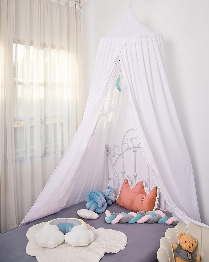 Princess Bed Canopy for Girls, Extra Large Hanging Canopy for Bed, Dreamy Play Tent for Girls Room Bedroom Decoration, Breathable Canopy Bed Curtain for Children Reading Nook - Pure White