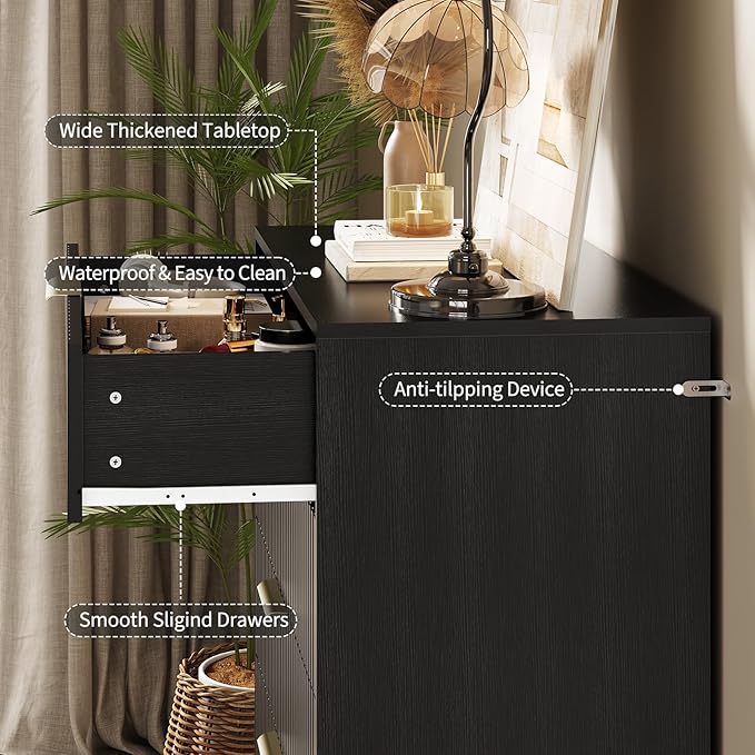 Garvee Fluted Dresser for Bedroom with 5 Drawers,32" Wide Modern Chest of Wooden Bedroom Chest with Metal Handle,Wide Clothes Storage Organizer,Closet Dresser & TV Stand for Living Room,Hallway,Black