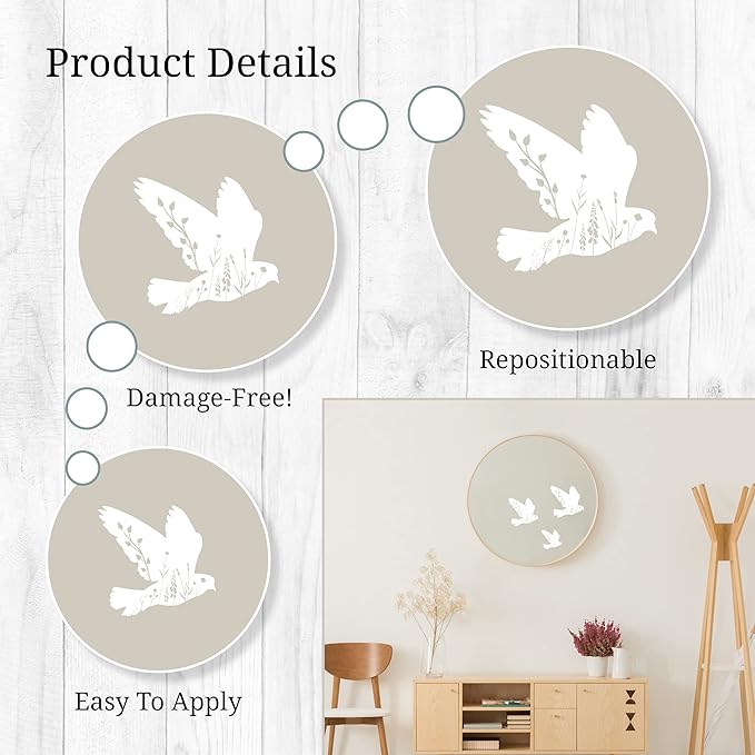 White Floral Bird Mirror Decals - Elegant and Versatile Vinyl Stickers for Mirrors, Walls, Doors, Windows Easy to Apply and Remove Nursery Living Room Laundry Kitchen