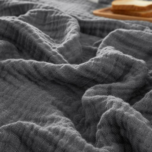 PHF 100% Cotton Muslin Blanket Twin XL Size 66"x90", 4-Layer Lightweight Gauze Throw, Breathable Cloud-Soft Minimalist Blanket for Bed, Couch, Camping & Baby, Greyish Black, Ideal Gift