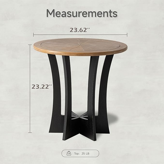 COZAYH Farmhouse Round End Table X 2P with Criss-Cross Wood Legs, Rustic French Country Side Table for Dinning or Living Room, Modern, Black, Natural Wood