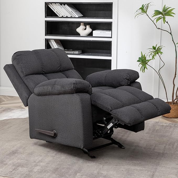 HOMEFLEX Modern Rocker Recliner Chair for Adults, Overstuffed Rocking Chairs for Nursery, Manual Swivel Recliners Armchair, Upholstered Fabric Rocker Sofa for Living Room, Bedroom (Black)